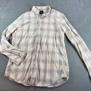 Ben Sherman Mens Plaid Button Down Shirt Long Sleeve Cream Grey Size M